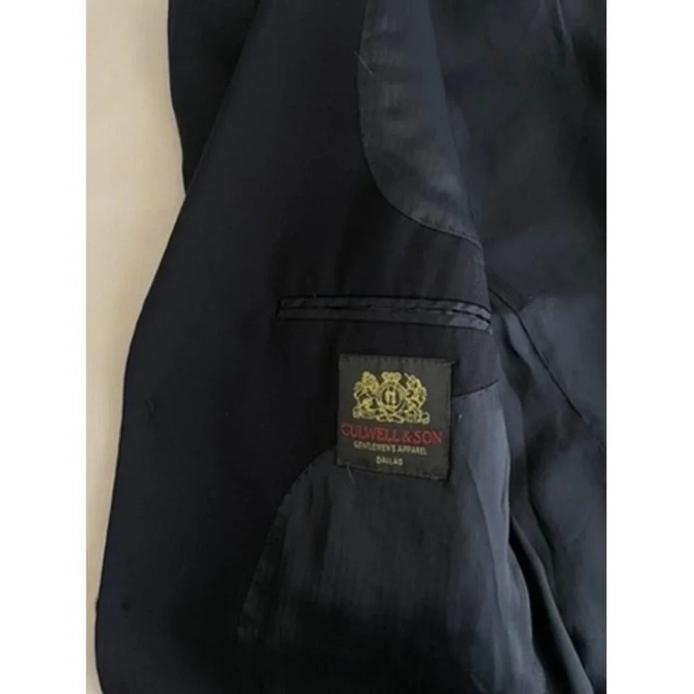 Culwell & Son Mens Gray Black 100% Wool Blazer Gold Crest Buttons 16H
